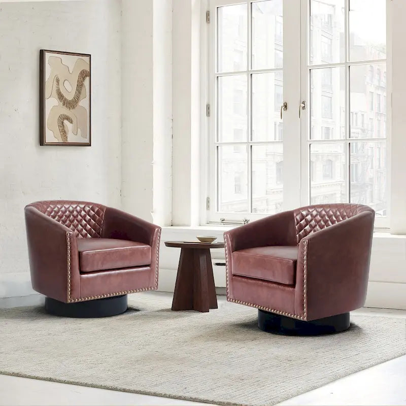 Lot de 2 fauteuils pivotants en similicuir avec clous décoratifs