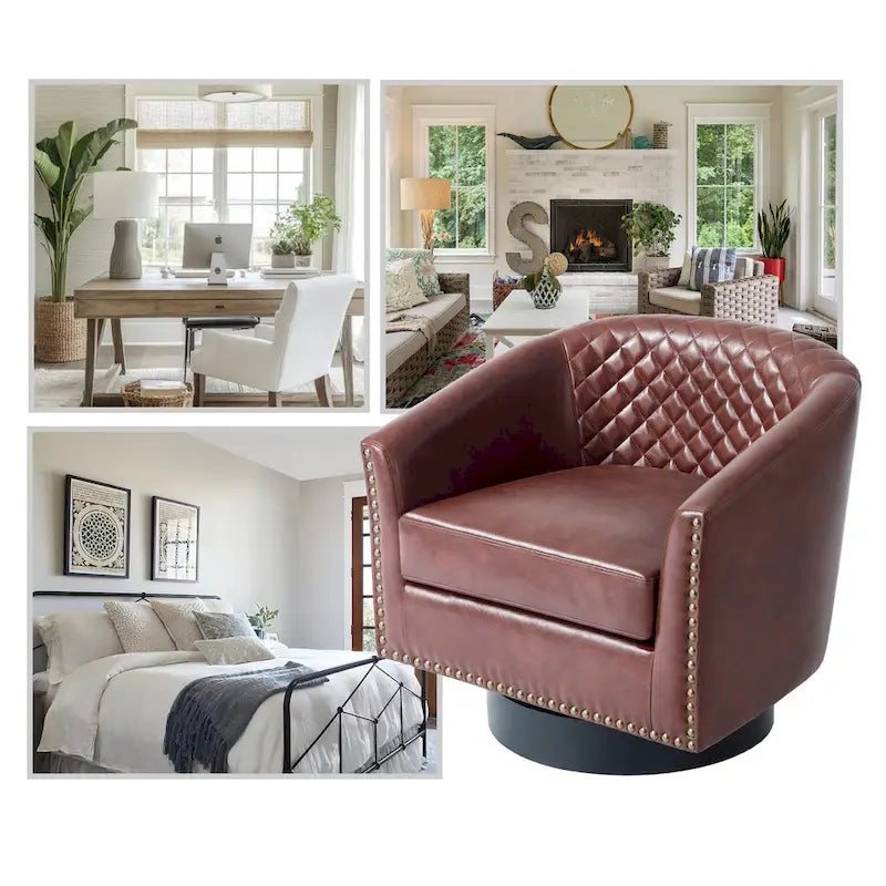 Lot de 2 fauteuils pivotants en similicuir avec clous décoratifs