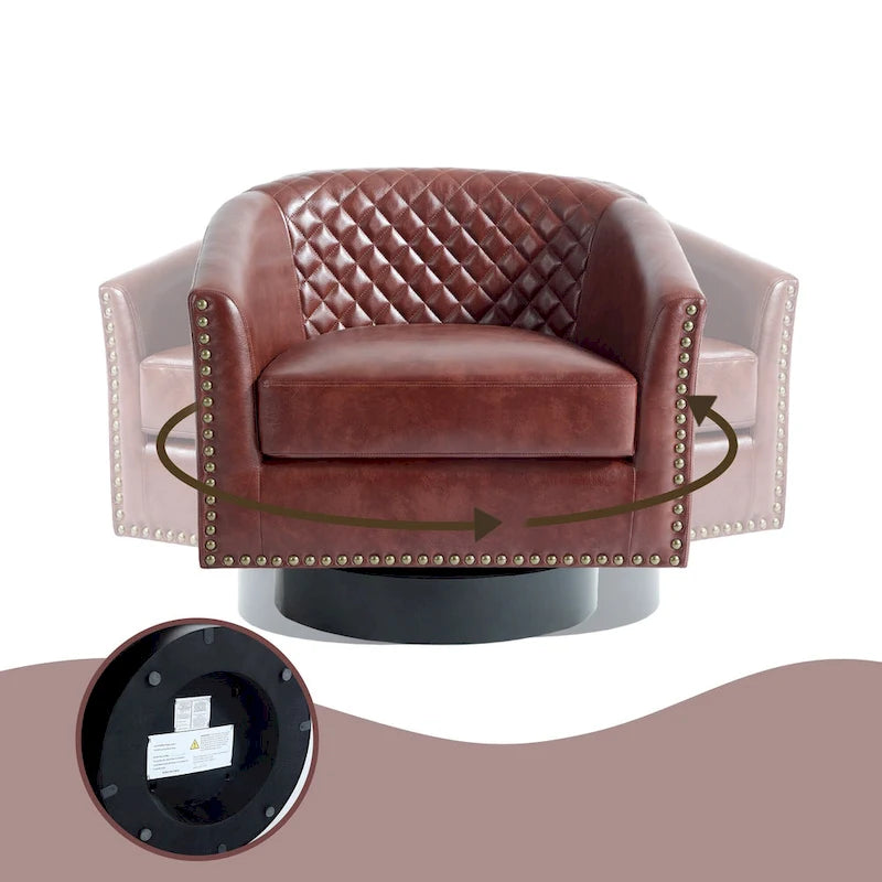 Lot de 2 fauteuils pivotants en similicuir avec clous décoratifs