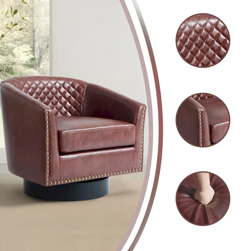 Lot de 2 fauteuils pivotants en similicuir avec clous décoratifs