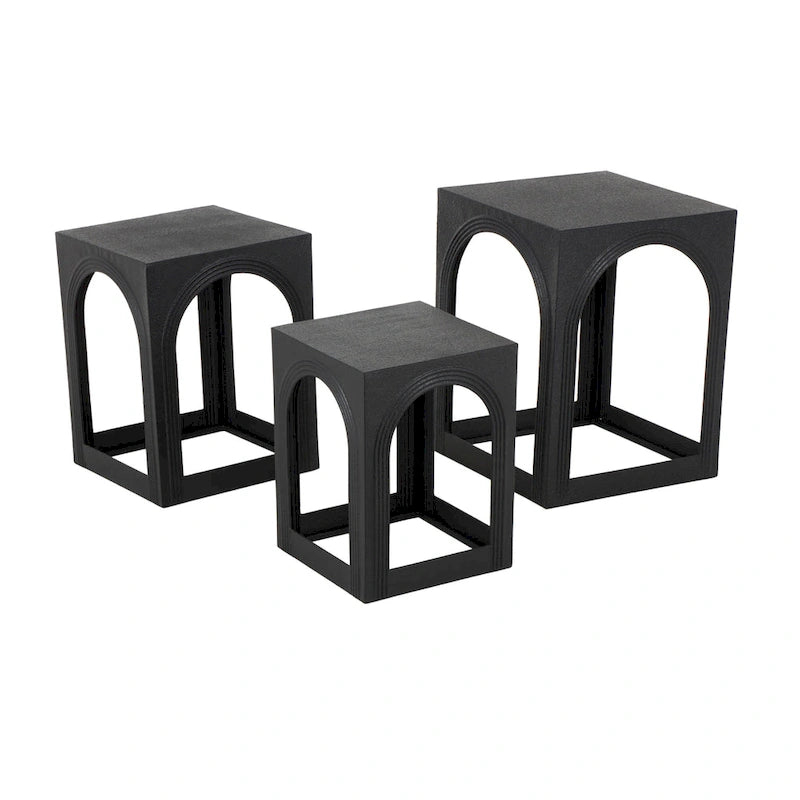 Tables d'appoint gigognes en métal avec découpes arquées - Ensemble de 3 noires - Roche River Decor - 16L x 16P x 21H