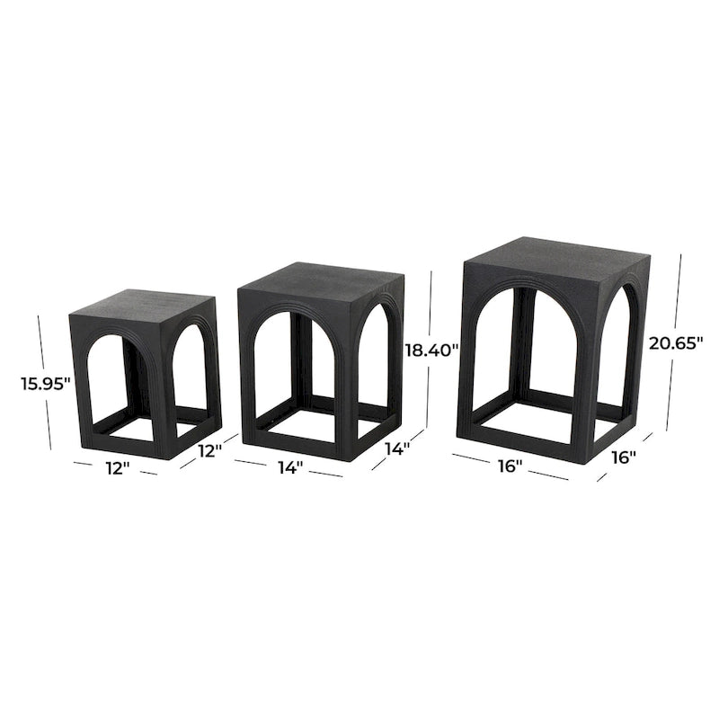 Tables d'appoint gigognes en métal avec découpes arquées - Ensemble de 3 noires - Roche River Decor - 16L x 16P x 21H