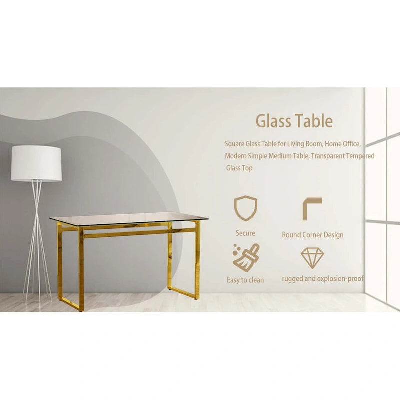 Table à manger rectangulaire en verre minimaliste