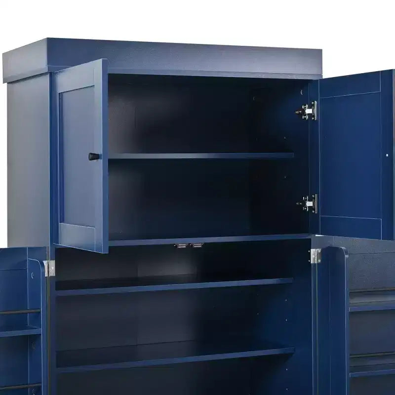 Garde-manger de cuisine autoportant 77H, armoire de rangement de style ferme avec étagères réglables, étagères de porte, tiroirs et casiers à vin - ModernLuxe