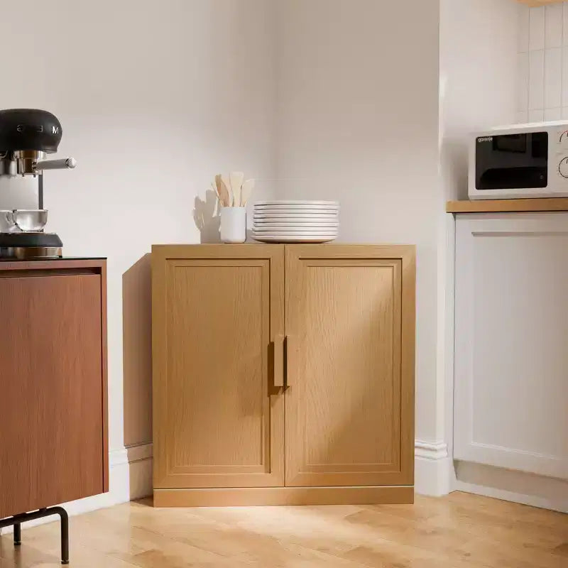 Meuble d'angle Dovelina avec étagères réglables, buffet, meuble à vin, meuble de cuisine et de salle à manger avec portes en bois - 31H x 31L, 36H x 31L