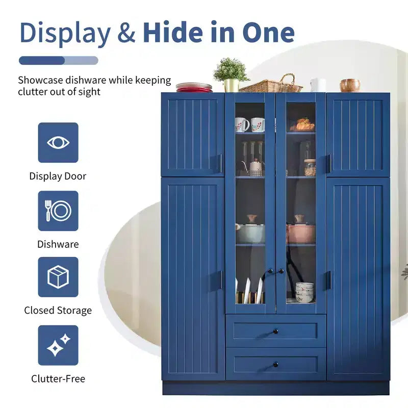 Garde-manger de cuisine autoportant Whisen 71''H, grand buffet de salle à manger avec 6 portes et étagères réglables