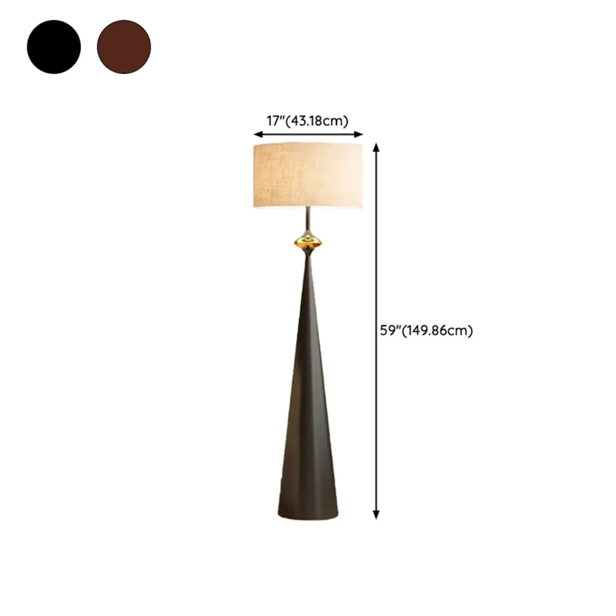 Lampadaire conique contemporain en métal avec abat-jour en tissu