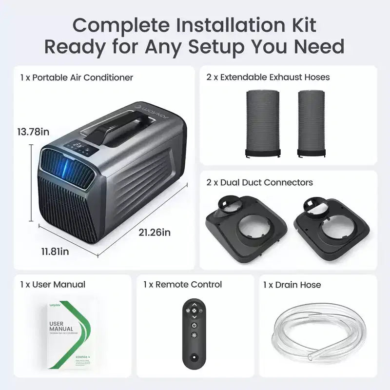 Climatiseur portable 3-en-1 Waykar 5000 BTU avec déshumidificateur et télécommande pour tente, camping et camping-car