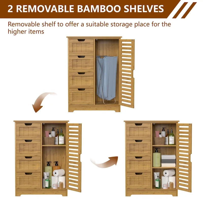 Meuble de Rangement Salle de Bain VEIKOUS sur Pied avec 4 Tiroirs
