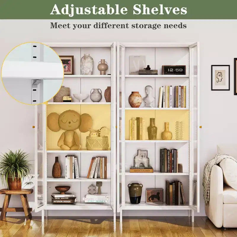 Bekrvio 67H Vitrine en Verre à 3 Côtés avec Lumières LED, Rangement à 5 Niveaux avec Double Porte et Cadre Métallique pour Objets de Collection, Idéale pour les Petits Espaces
