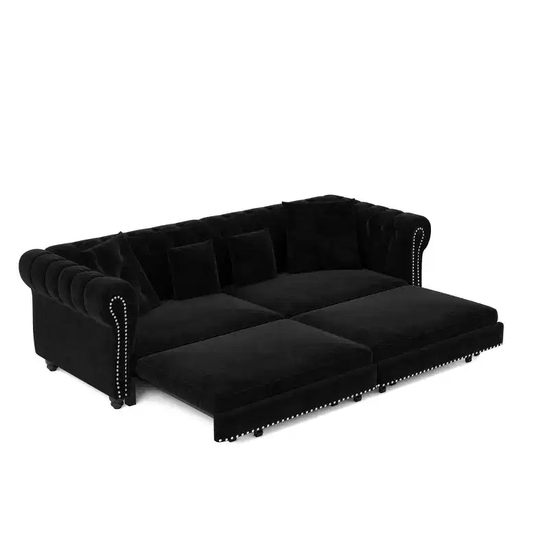 Canapé-lit gigogne 3-en-1 King Size Whisen Velvet et canapé convertible avec pouf mobile, design capitonné