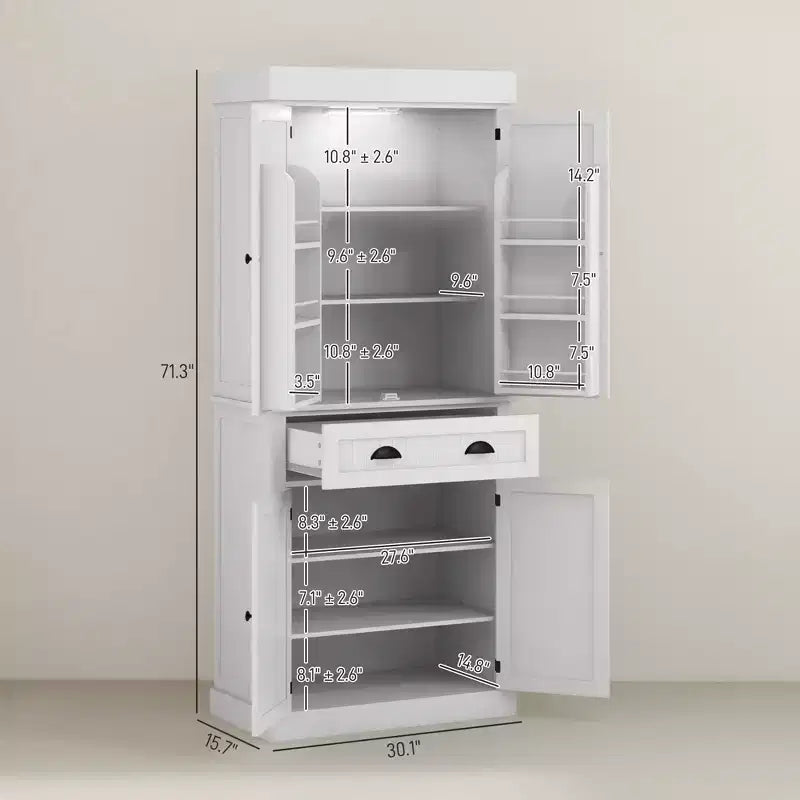 Garde-manger de cuisine de 71 po avec lumières DEL, 6 tablettes de porte, un tiroir et 4 tablettes réglables