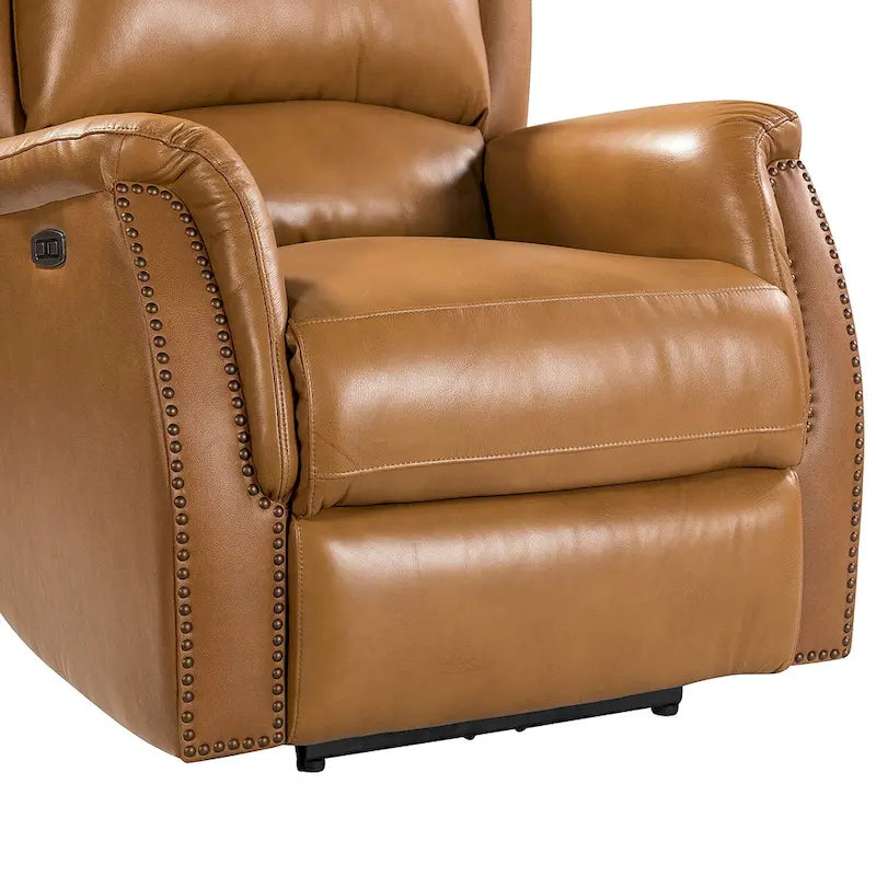 Fauteuil inclinable électrique en cuir véritable avec port USB – Dossier ailé clouté, ensemble de 2