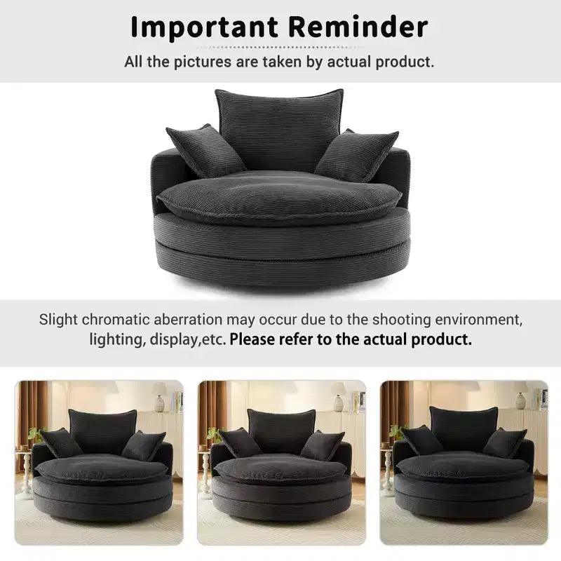 Fauteuil d'appoint pivotant à 360°, Fauteuil pivotant rond en forme de baril avec coussin pour salon