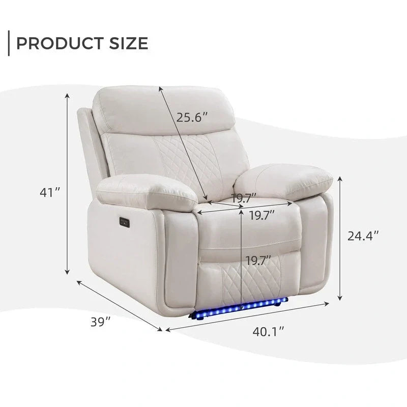 Canapé inclinable électrique avec chargeur sans fil, liseuse, lumière LED pour salon, similicuir, port AC/USB, porte-gobelet, noir