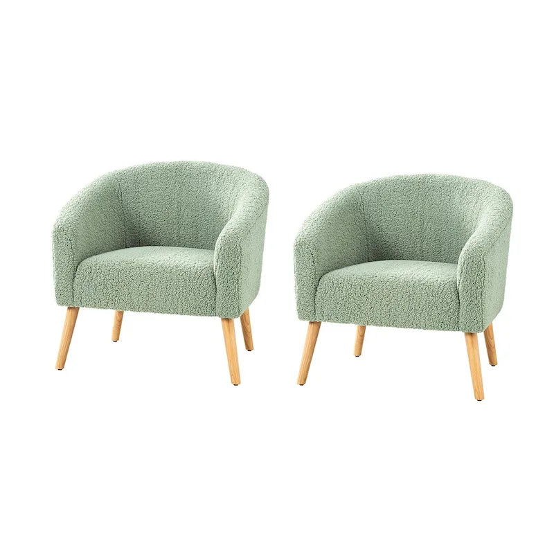 Fauteuil Sheila Modern 30 W Boucle avec pieds en bois massif, lot de 2, par HULALA HOME
