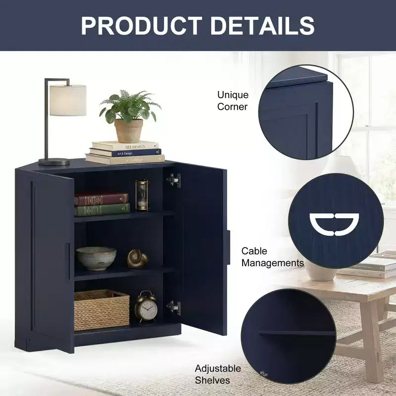 Meuble d'angle Dovelina avec étagères réglables, buffet, meuble à vin, meuble de cuisine et de salle à manger avec portes en bois - 31H x 31L, 36H x 31L