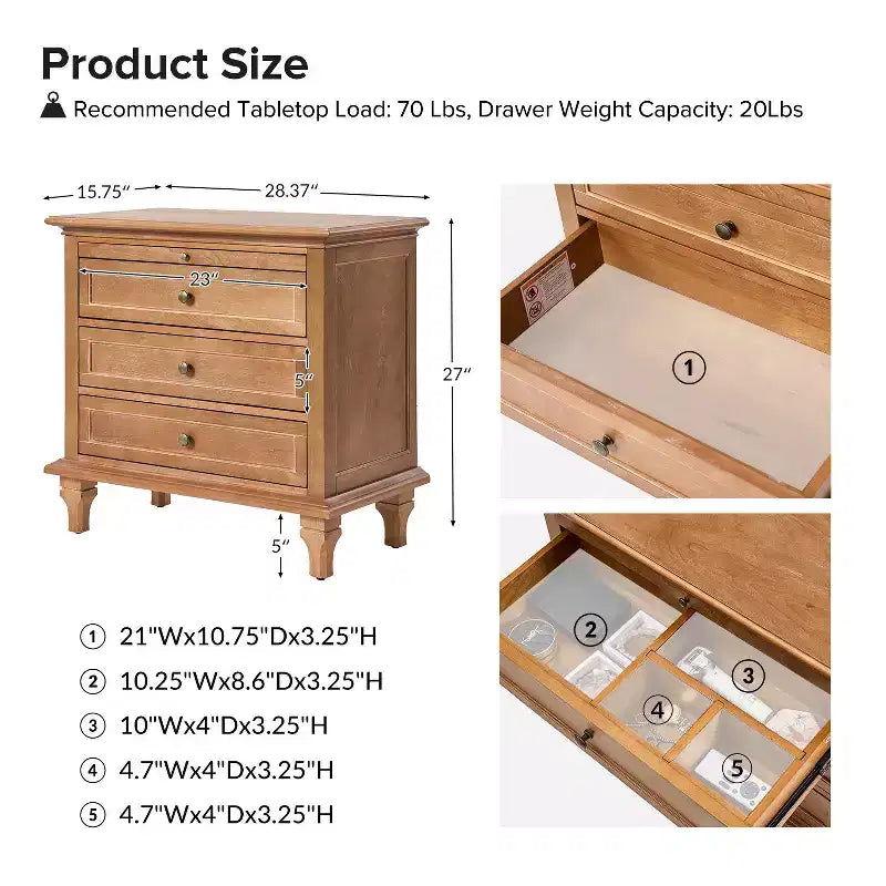 Table d'appoint Giorgio à 3 tiroirs avec prises intégrées, lot de 2 | HULALA HOME