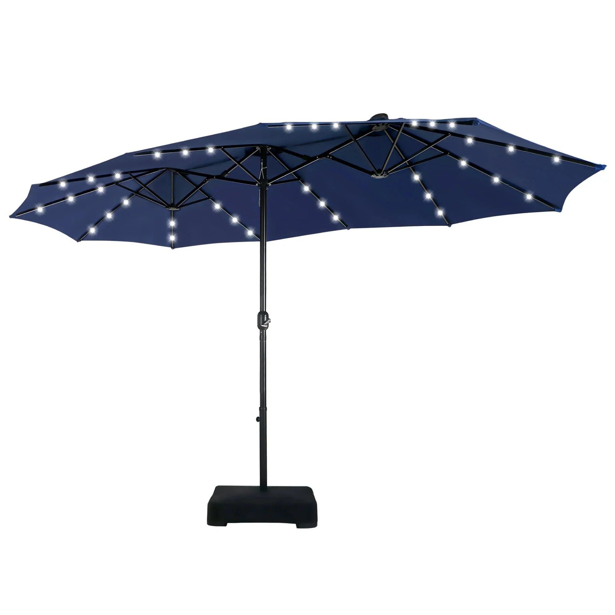 MAISON ARTS Parasol excentré rectangulaire de 4,5 m avec manivelle, parasol de marché double face d'extérieur avec lumières LED solaires et base incluse