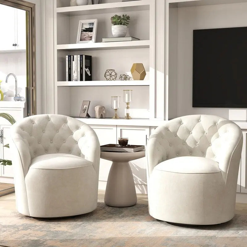 Fauteuil baril pivotant à 360 degrés SEYNAR moderne en velours avec dossier capitonné, lot de 2