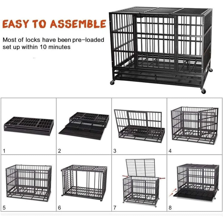 BOSSIN Cage pour Chien Robuste Indestructible 48/38 Pouces, Niche Anti-Évasion avec Roues Verrouillables