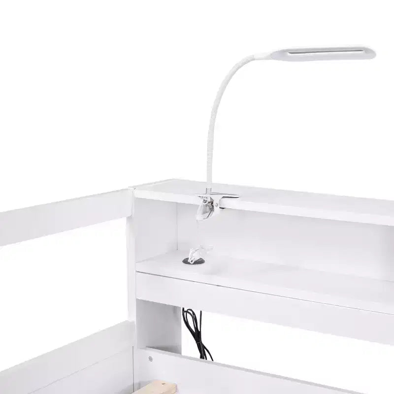 Lit de repos double XL Whisen en bois avec 2 lits gigognes, 3 compartiments de rangement, 1 lampe gratuite et port de chargement USB