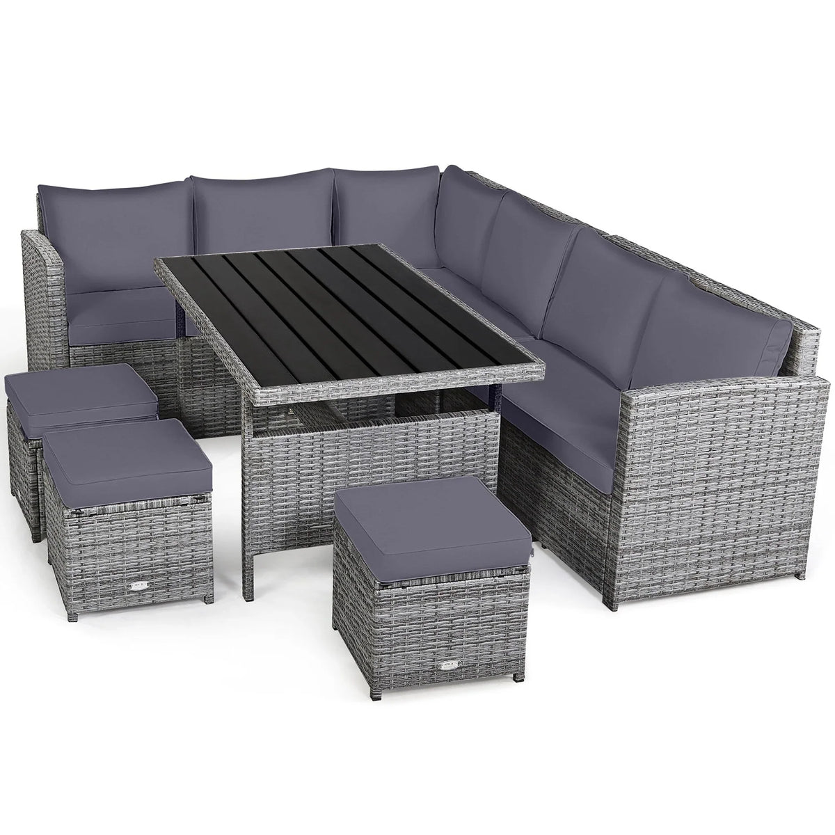 Ensemble de salle à manger Costway 7 pièces en rotin pour terrasse, canapé sectionnel et pouf - Voir détails