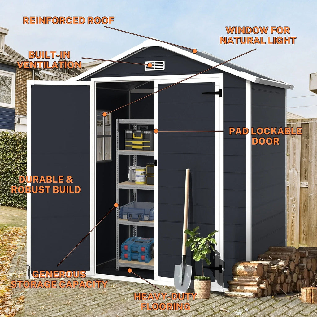 Abri de jardin en résine toutes saisons avec plancher, 1,8 m x 1,2 m/1,8 m x 2,4 m/2,4 m x 1,8 m/2,4 m x 3 m, Spire Tool Shed
