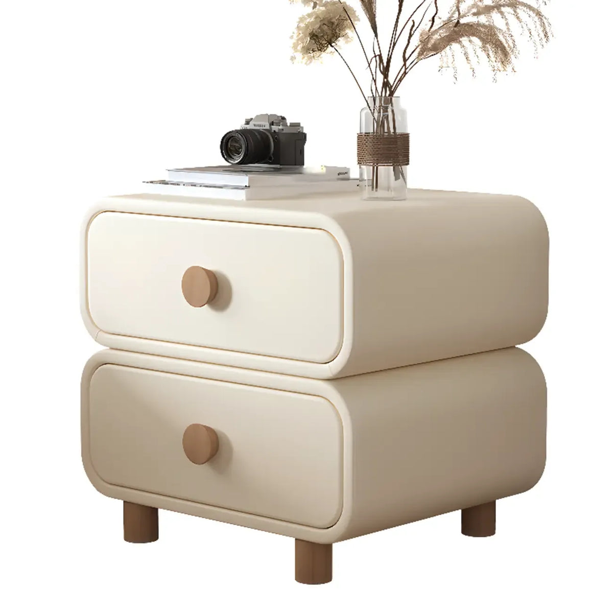 Table de chevet scandinave en similicuir avec finition en faux cuir