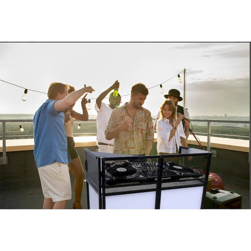 Table de DJ portable avec toiles lumineuses intégrées, étui de transport robuste et dimensions compactes de 40x20 pouces