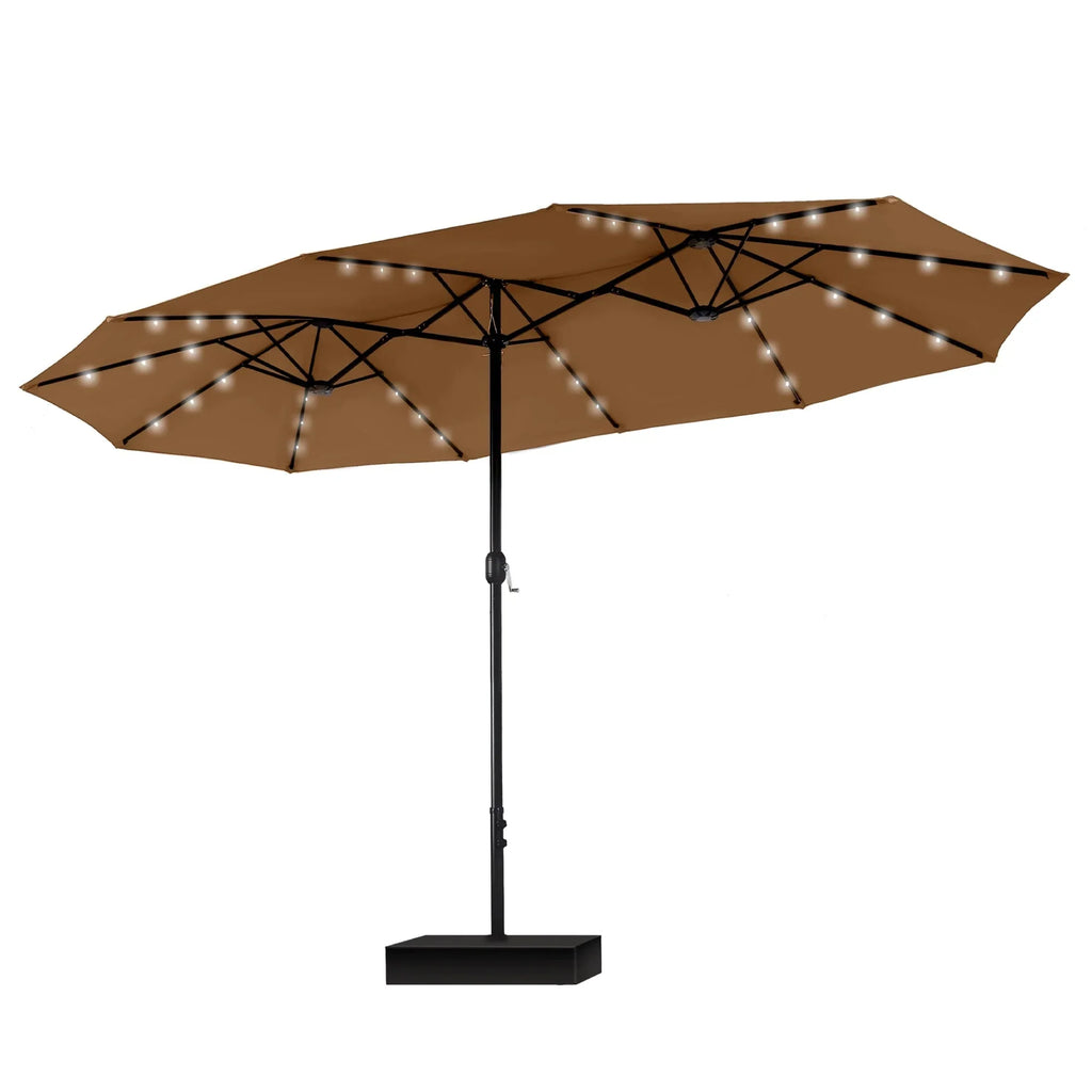 MAISON ARTS Parasol excentré rectangulaire de 4,5 m avec manivelle, parasol de marché double face d'extérieur avec lumières LED solaires et base incluse
