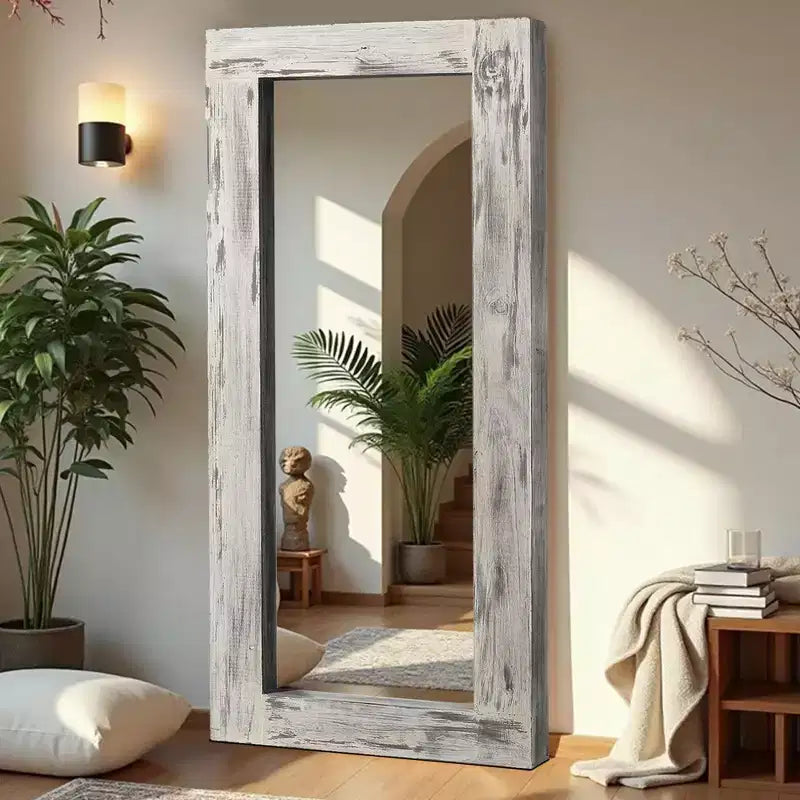 Miroir pleine longueur mural rectangulaire en bois massif marron 71x31 pouces, d'occasion, sans support de fixation