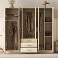Armoire 6 portes en bois avec 3 grands tiroirs de rangement pour chambre à coucher