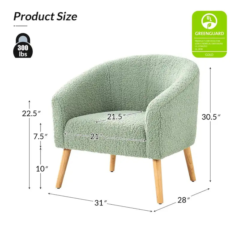 Fauteuil Sheila Modern 30 W Boucle avec pieds en bois massif, lot de 2, par HULALA HOME