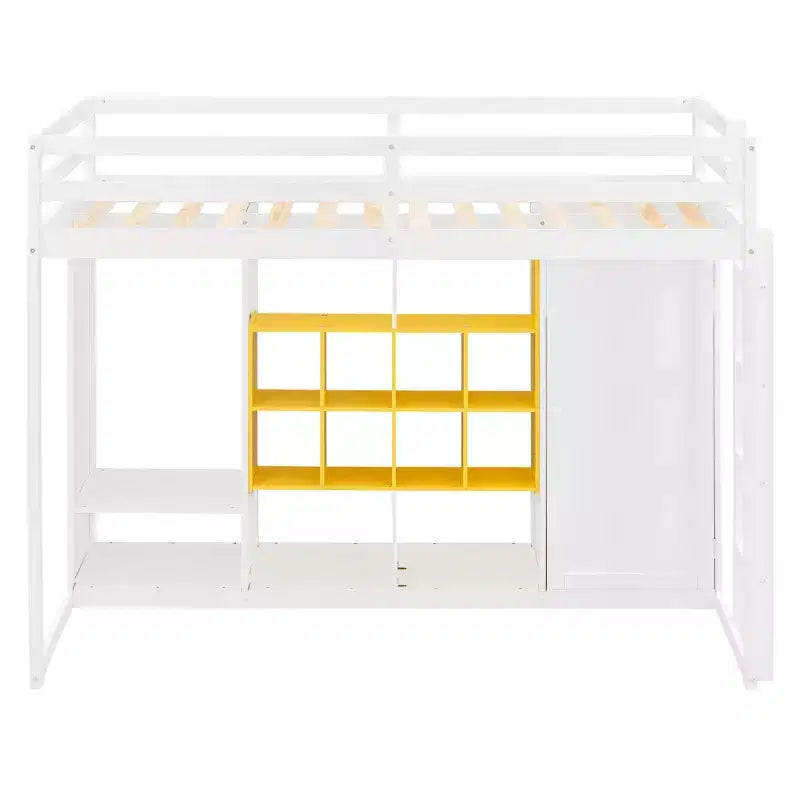 Lit mezzanine enfant avec armoire et étagères, Cadre de lit mezzanine en bois avec meuble de rangement pour enfants et adolescents