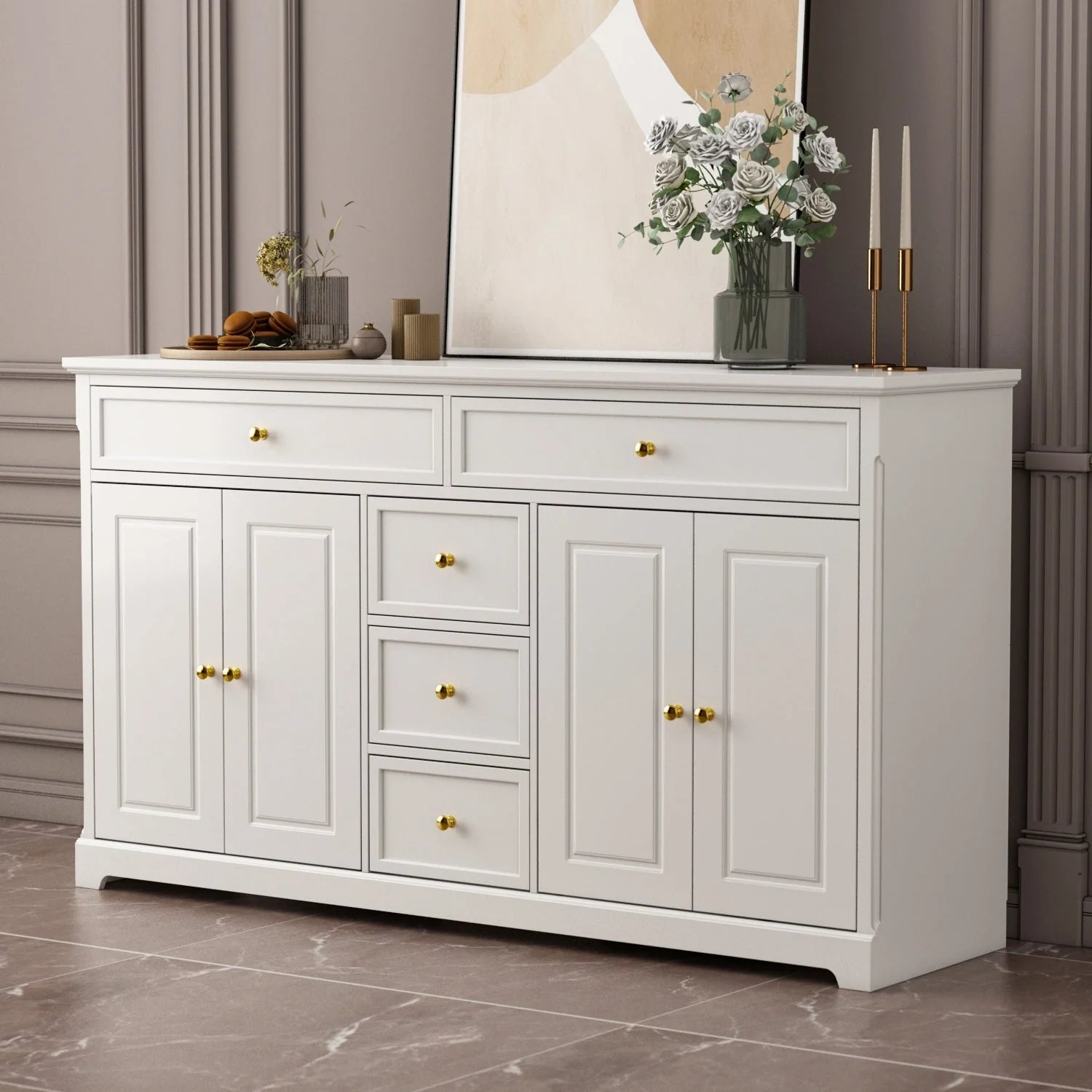 Buffet bahut 150 cm blanc laqué moderne contemporain du milieu du siècle