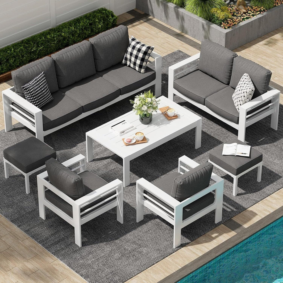 AECOJOY Ensemble de 7 Meubles de Jardin en Aluminium pour Extérieur