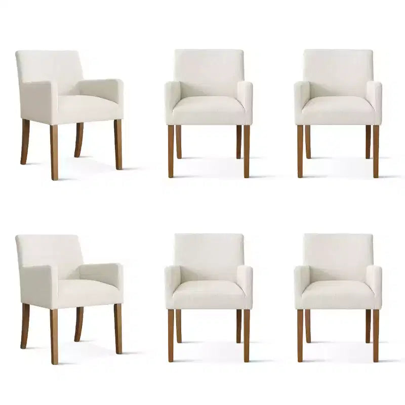 Lot de 6 chaises de salle à manger capitonnées avec accoudoirs, fauteuils modernes en lin avec pieds en bois, chaises d'appoint pour salle à manger, salon – Panipeachy