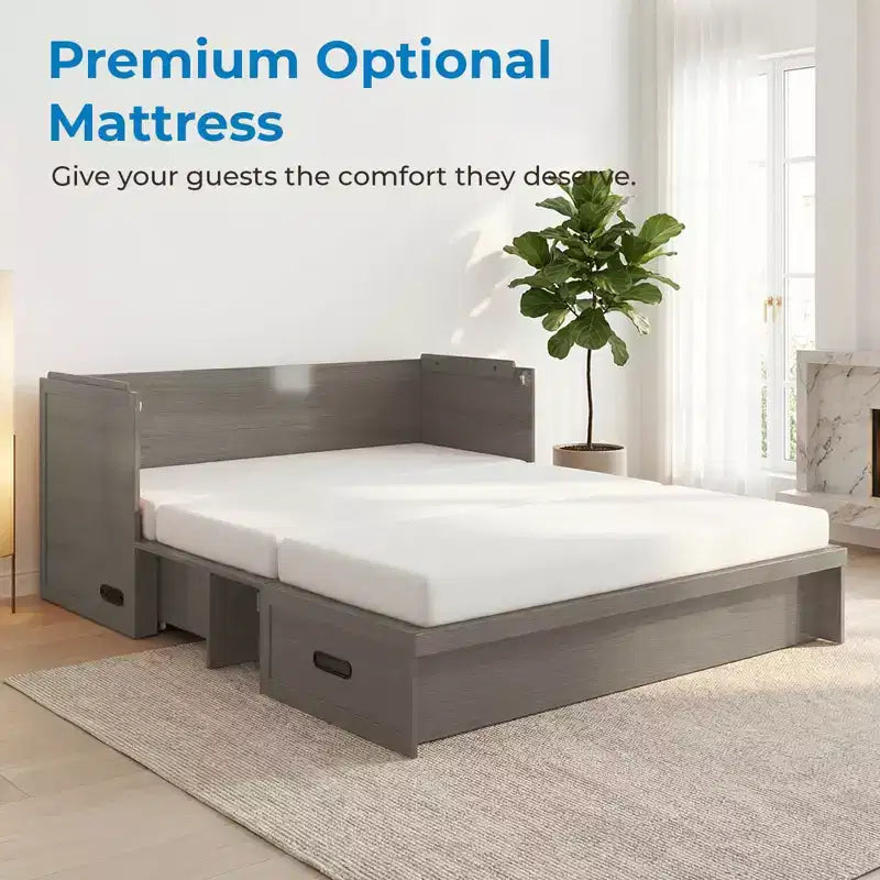 Lit armoire escamotable convertible Mjkone Queen Size avec chargement USB, tiroirs de rangement, matelas non inclus