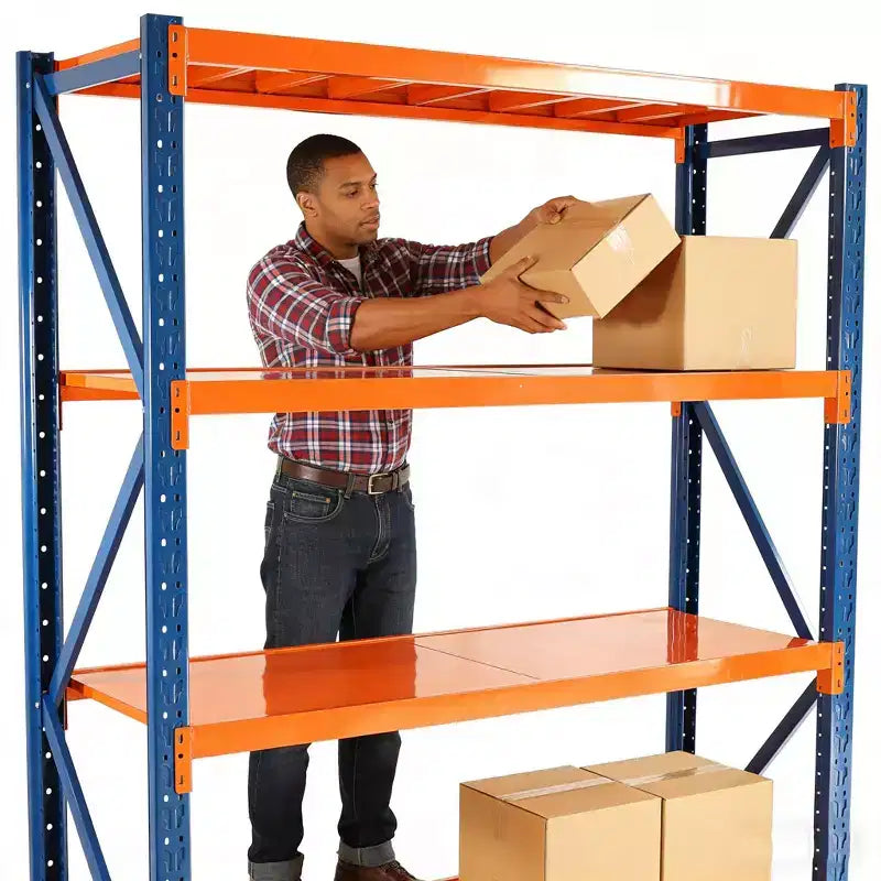 Étagères de garage robustes VIYET, rayonnage métallique réglable à 4 niveaux d'une capacité de 2000 kg, rangement industriel bleu et orange pour magasin/outils/salle de sport.