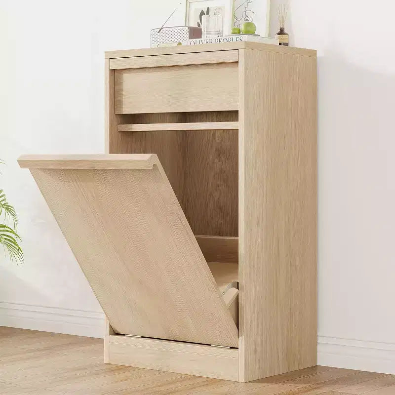 Poubelle inclinable, chêne naturel, poubelle avec rangement et tiroir, meuble poubelle caché, panier à linge pour cuisine, salle à manger, salon