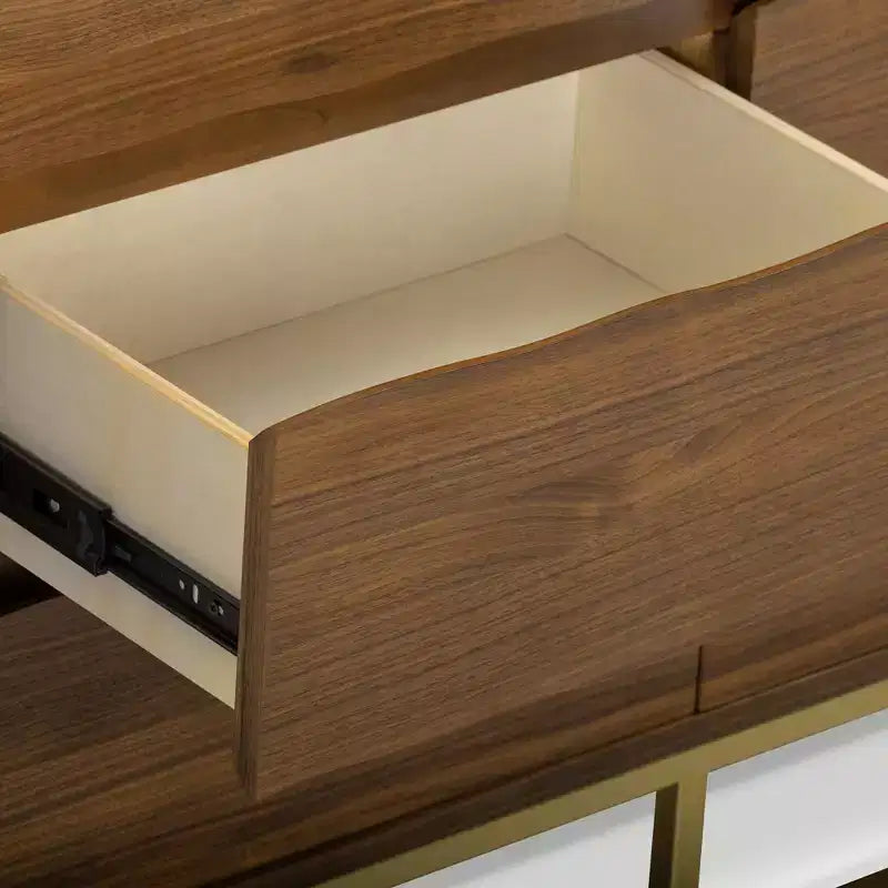 Commode moderne à 6 tiroirs avec plateau Live Edge, piètement en métal et construction en bois mélangé durable