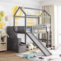 Lit mezzanine jumeau avec toboggan et escalier, lit mezzanine avec tiroirs de rangement, lit mezzanine cabane en bois pour enfants et tout-petits