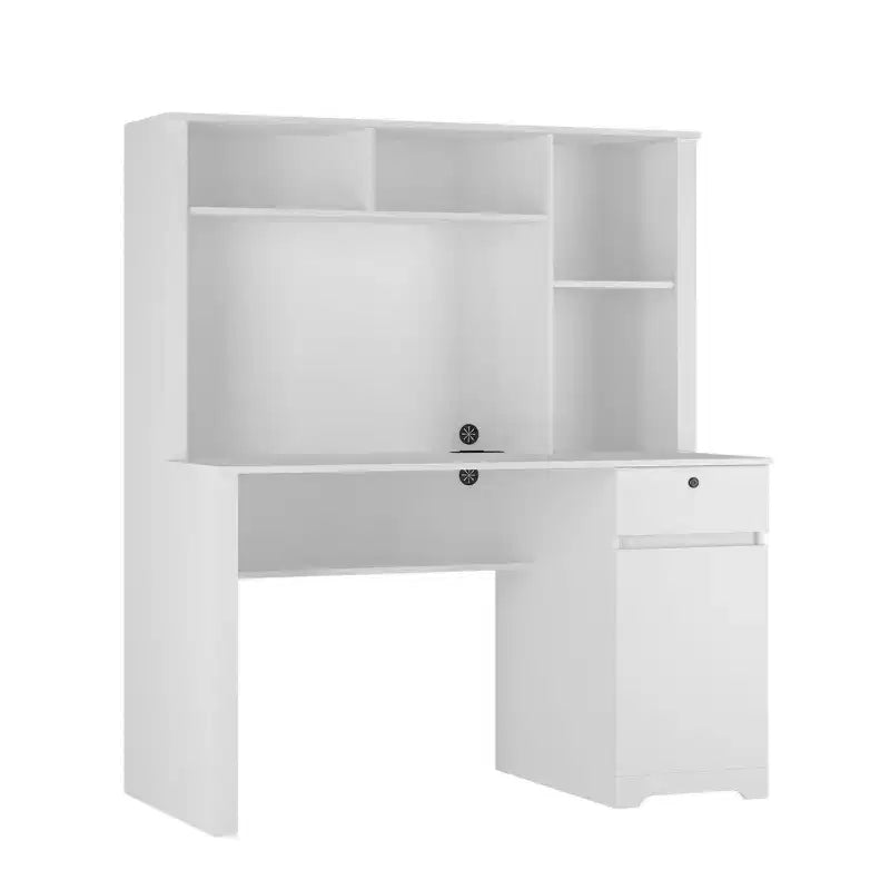 Bureau informatique moderne de 130 cm avec huche et étagère, bureau avec grand rangement, bureau d'écriture pour l'étude, salle de lecture