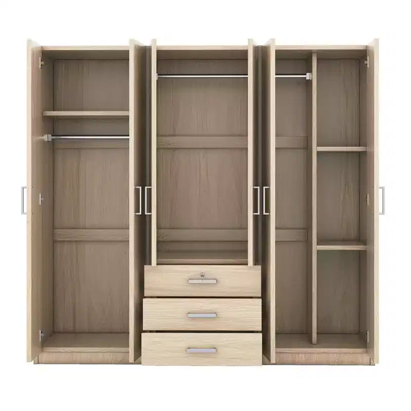 Armoire 6 portes en bois avec tiroirs pour chambre à coucher