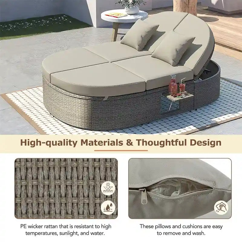 Lit de soleil extérieur double pour terrasse avec coussins et oreillers