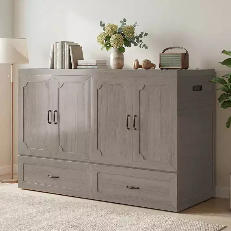 Lit armoire escamotable convertible Mjkone Queen Size avec chargement USB, tiroirs de rangement, matelas non inclus