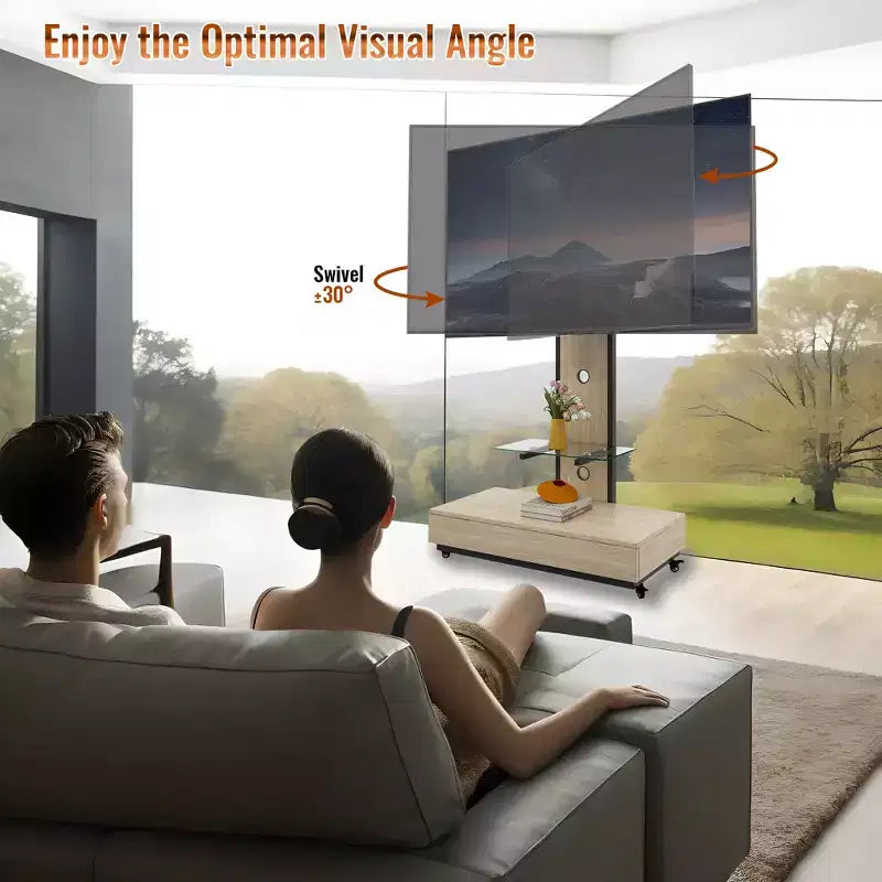 Meuble TV pour téléviseurs de 32 à 75 pouces, Chariot TV mobile à hauteur réglable avec tiroir et roulettes pour salon, chambre, bureaux -ModernLuxe