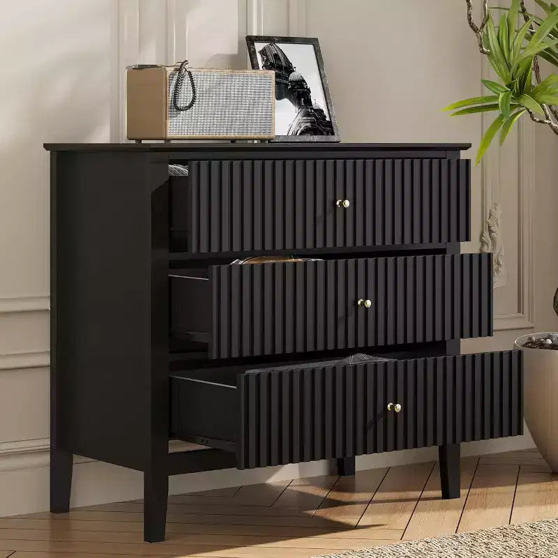 Heynemo Commode 3 Tiroirs, Table de Chevet en Bois Peint de 76 cm de Haut avec Rangement, Grande Commode Moderne avec Coulisses à Roulement à Billes