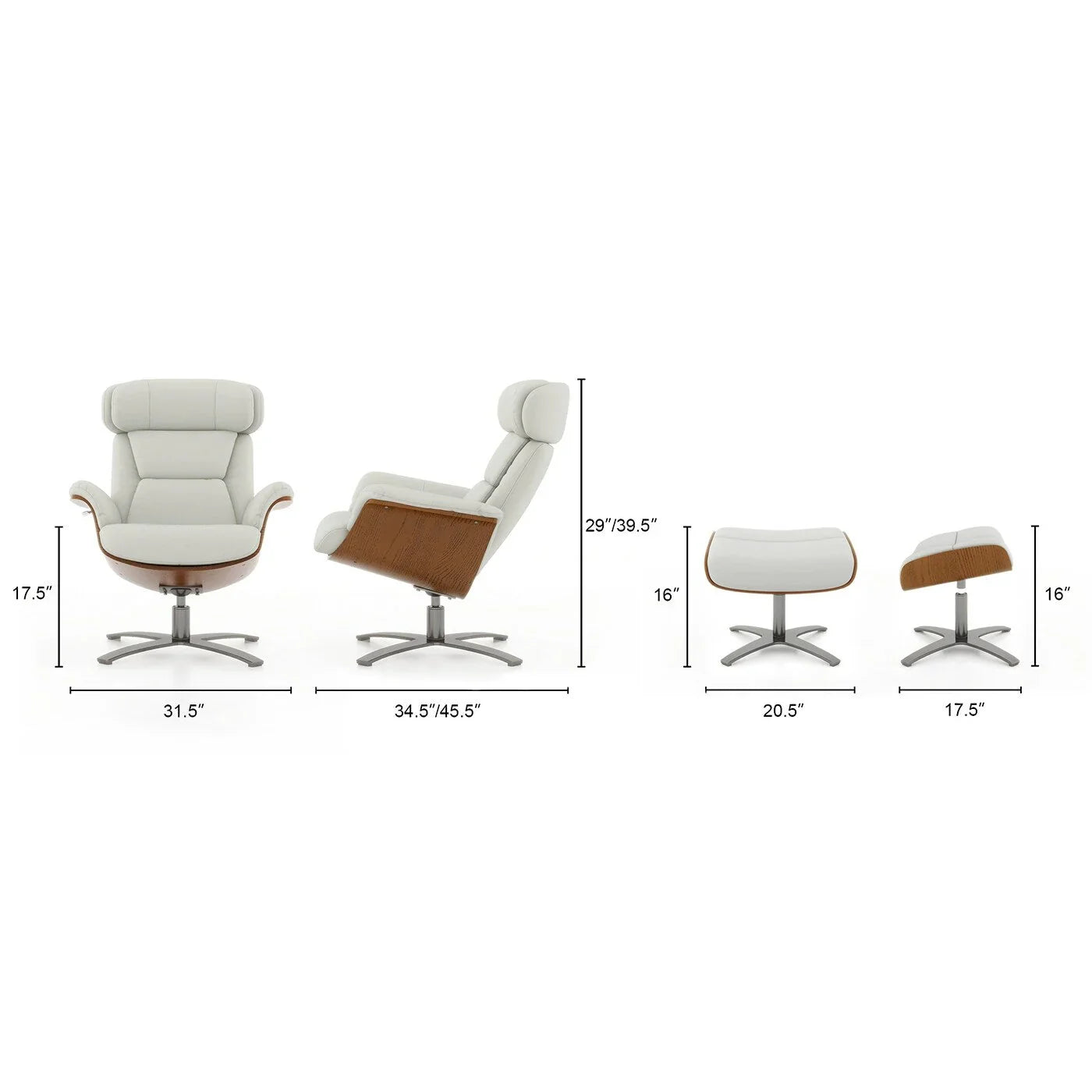 Jovan 31.5 Fauteuil inclinable en cuir véritable avec ottoman